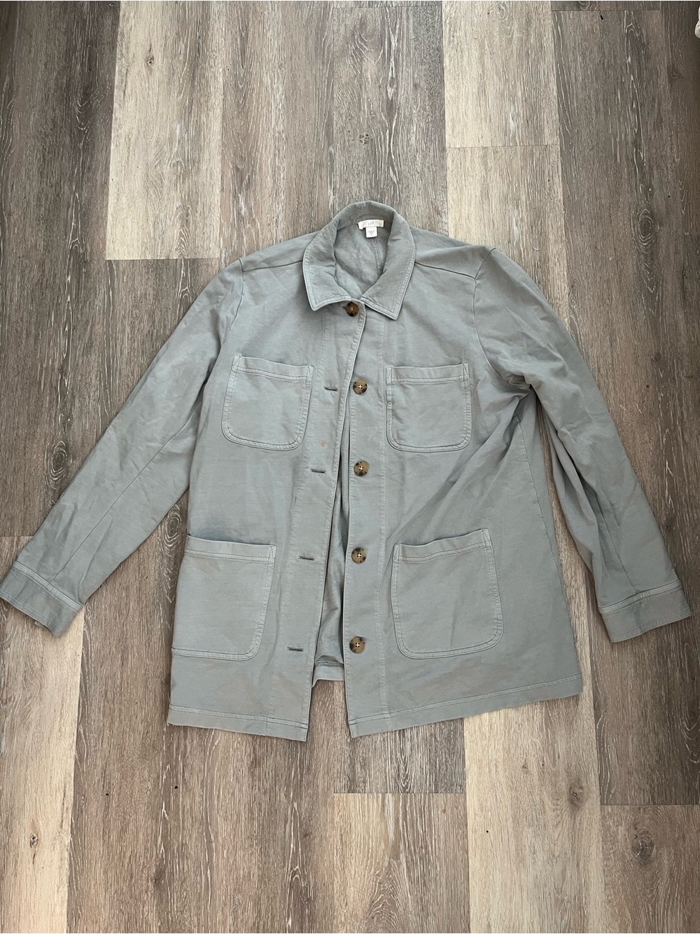 J.Jill Womens Chore Jacket Size M Gray Four Pocket Button Front Stretch Cotton